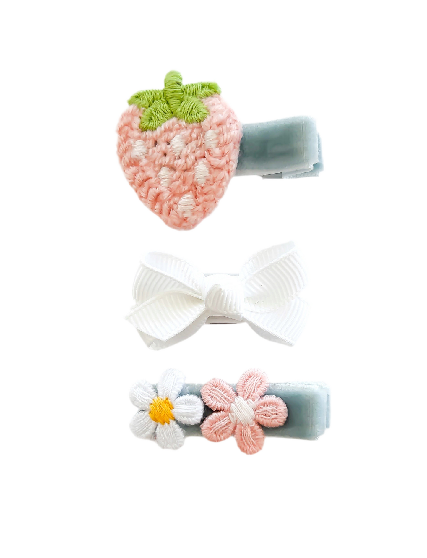Strawberry Shortcake hair clip trio