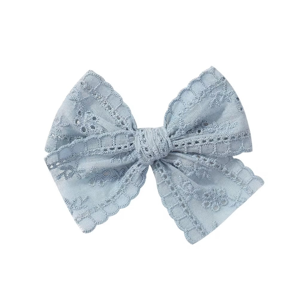 Milkshake embroidery hair clip bow- Blueberry
