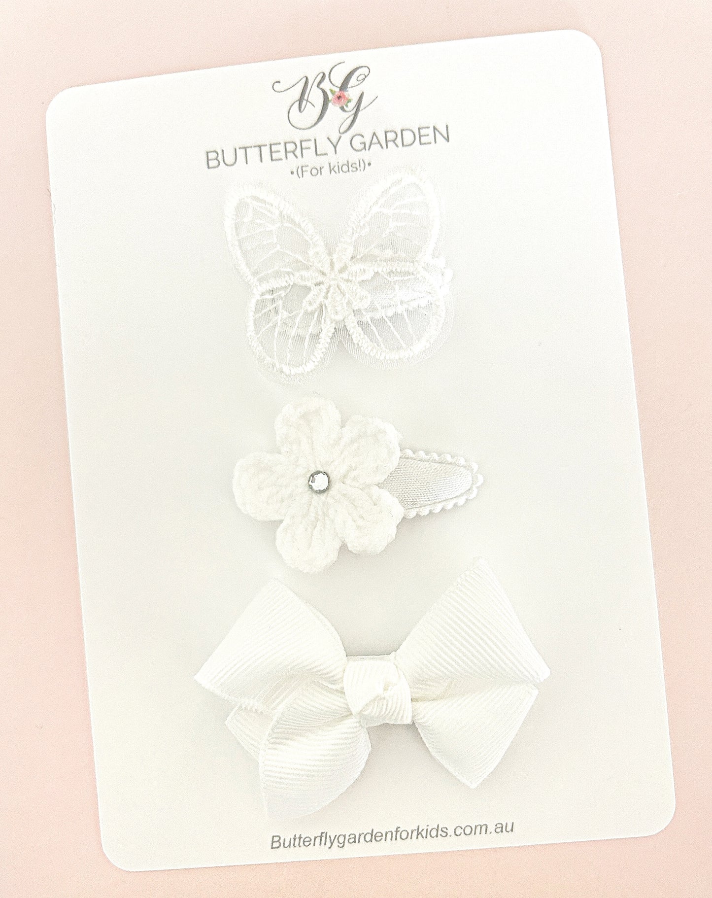 Luxe trio of baby hair clips - soft whites