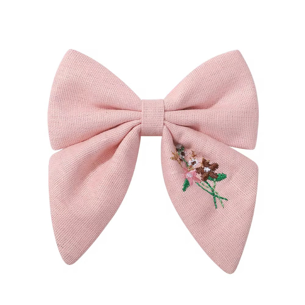 Elsie embroidered hair clip - Cherry Blossom Pink