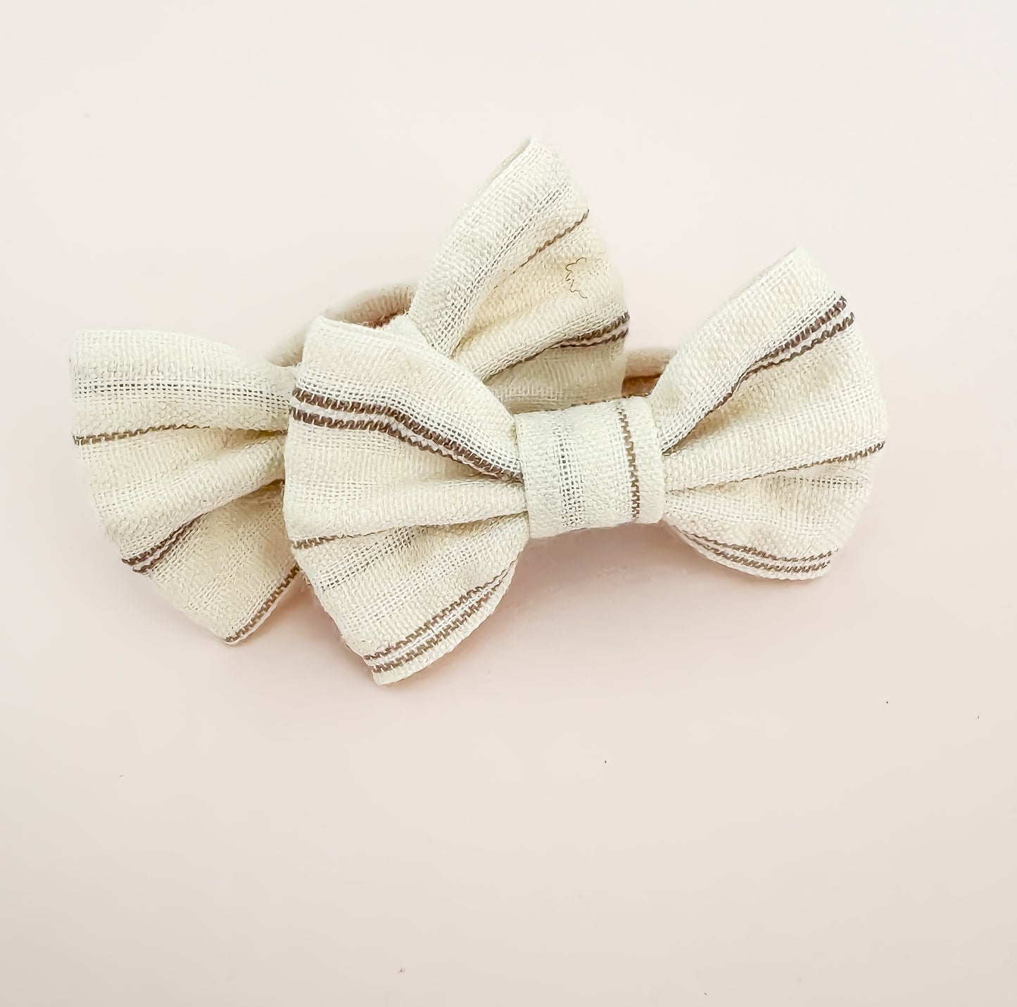 Linen Bow Mini Hair Ties - Chocolate Pinstripe