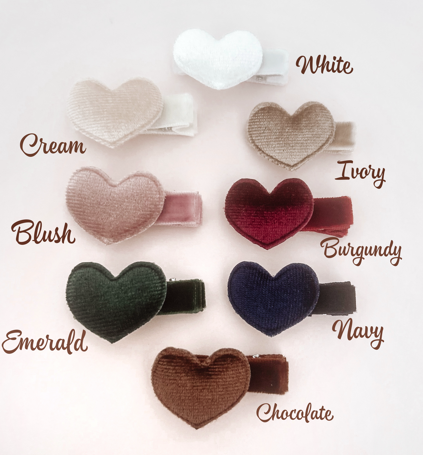 Velvet Heart fringe clips- 8 colours to choose from