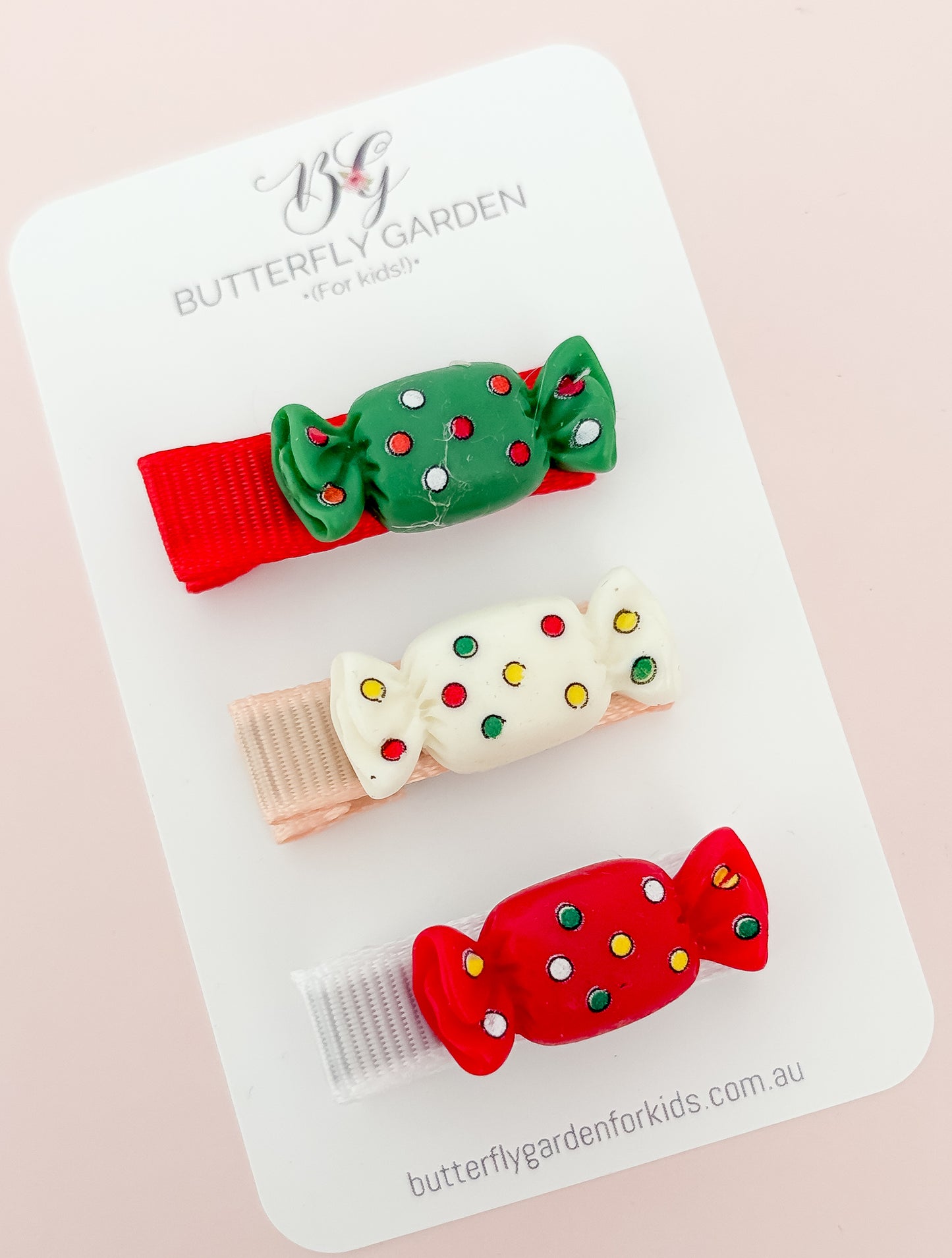 Christmas Candy Bow Fringe clip trio