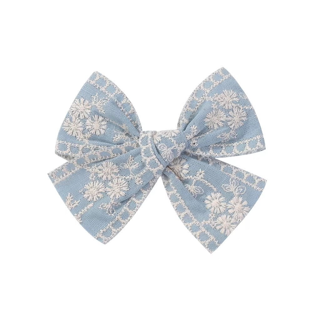 Pixie Bows embroidery hair clip - Ocean Blue
