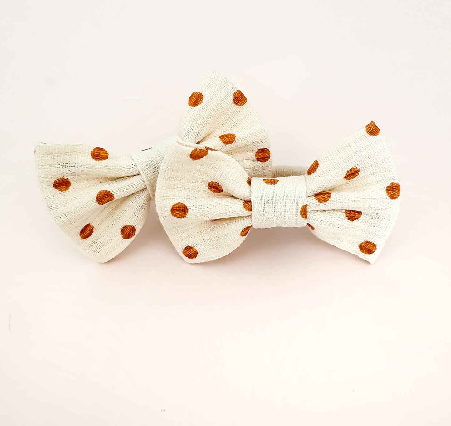 Linen Bow Mini Hair Ties - Maple Polkadots