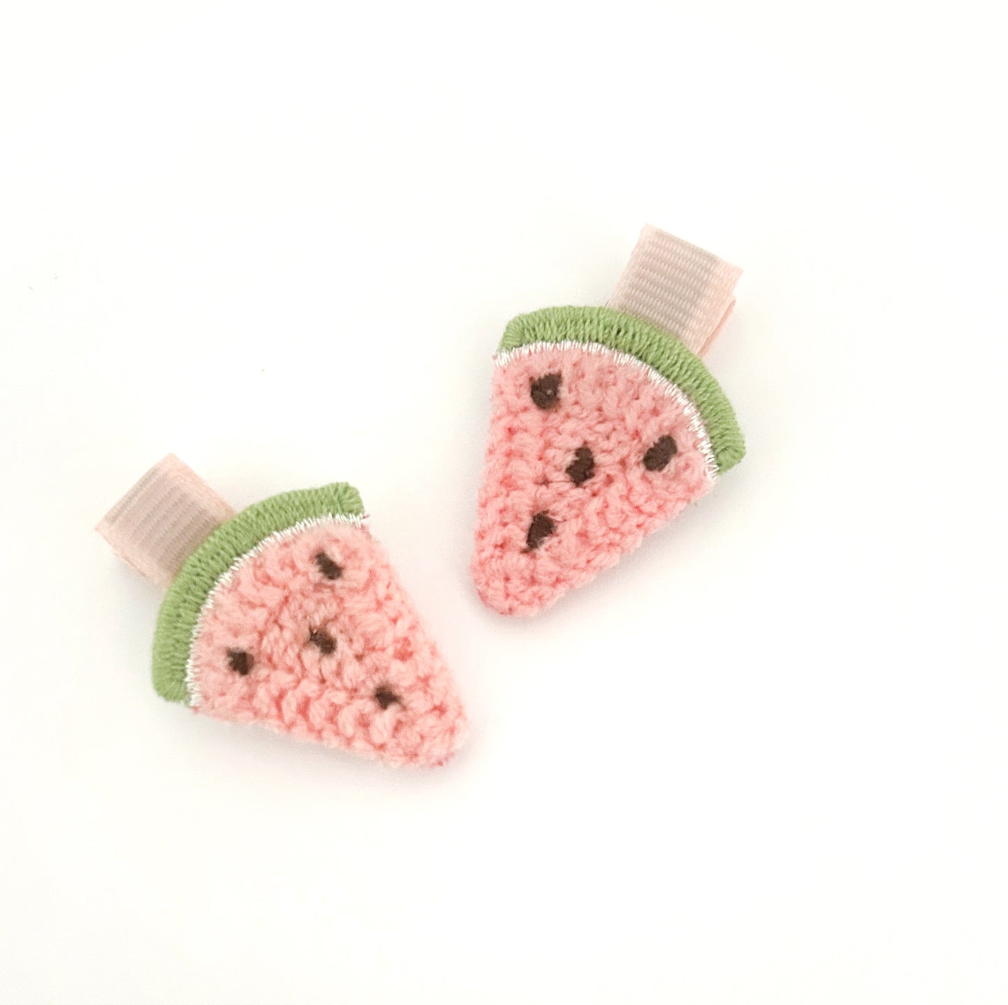 Rosy Orchard crochet mini fringe clips - Pair or single clip- Peach, Strawberry or Watermelon nonslip