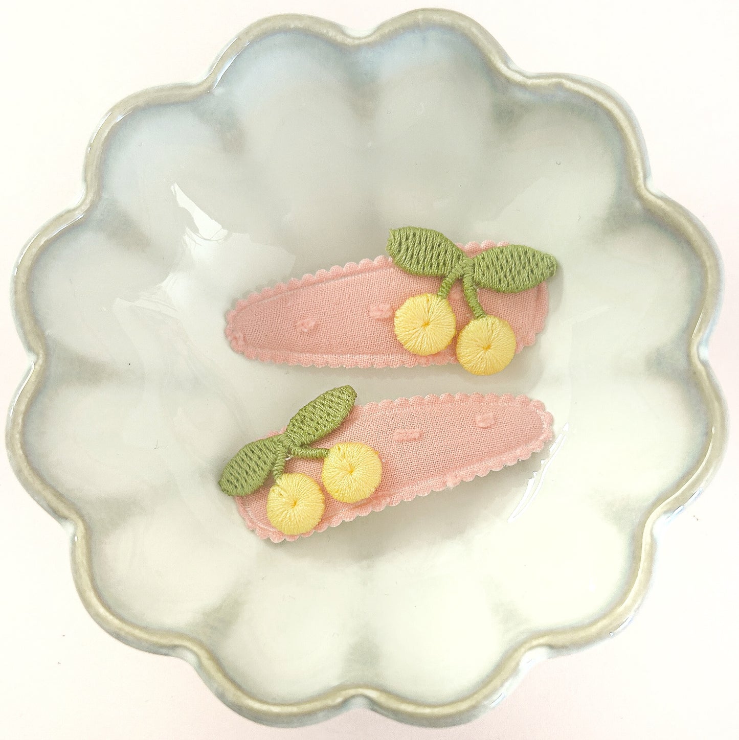 Pink & Lemon Cherry fabric nonslip clips