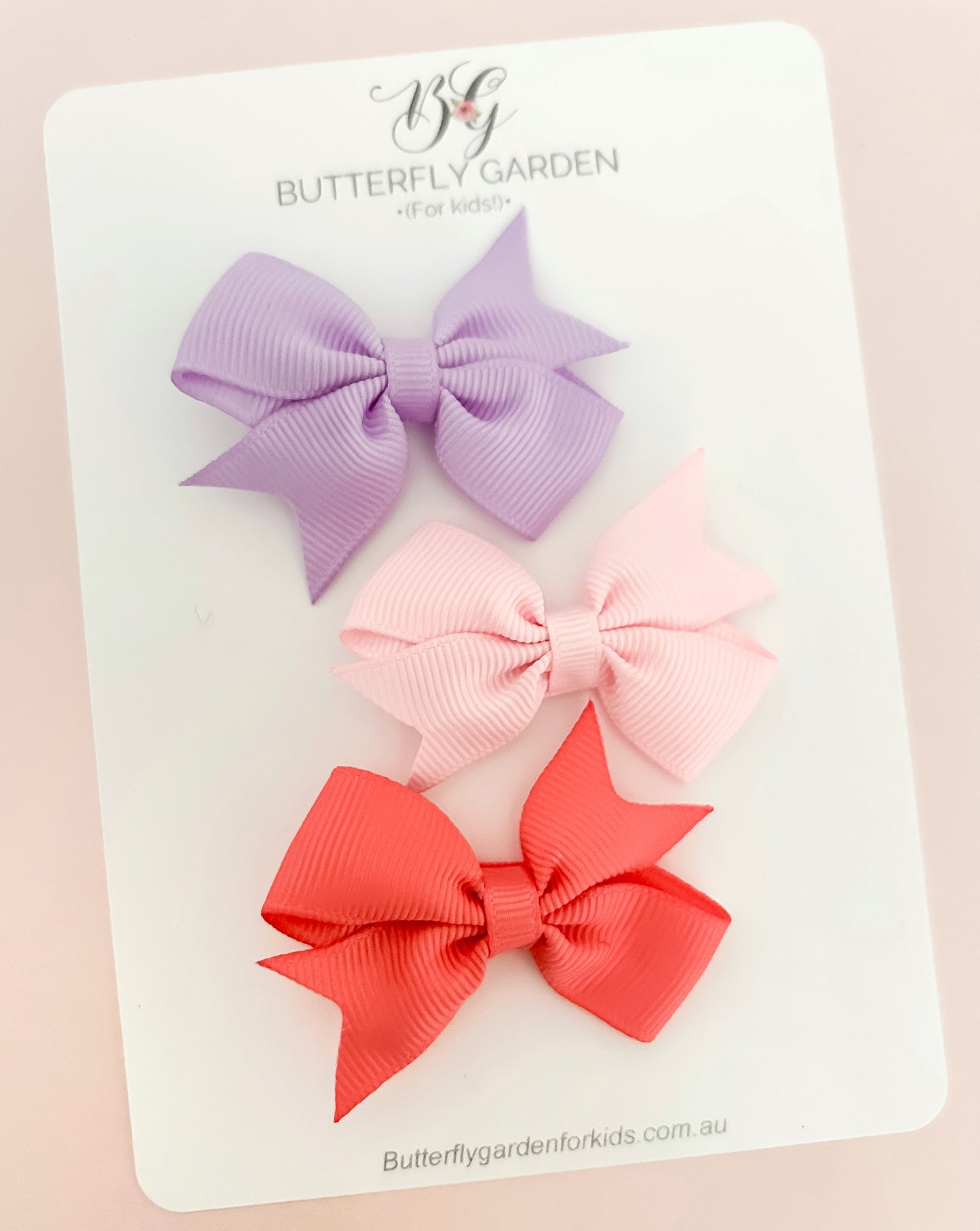 Coral Sunset Mini Grace bow clip trio