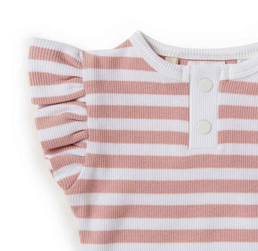 Snuggle Hunny Rose Stripe short sleeve bodysuit