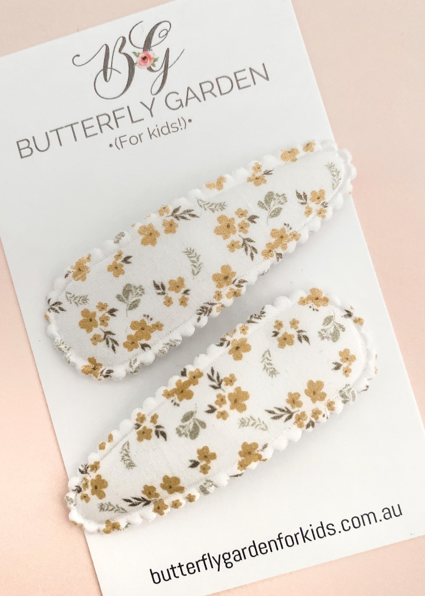 Mustard Wildflowers fabric snap clip duo