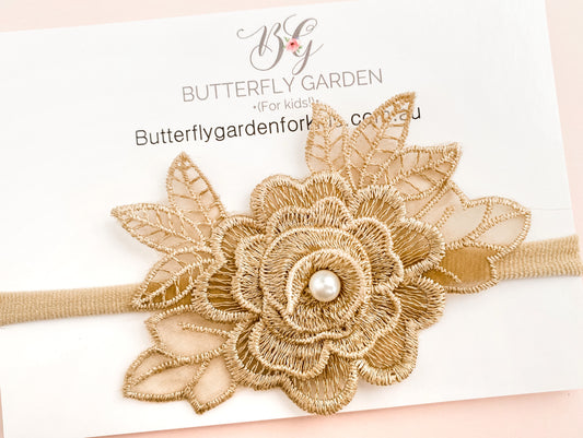 Vintage Blooms headband - gold