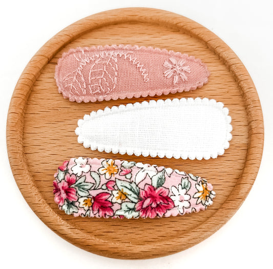Rosie fabric snap clip trio