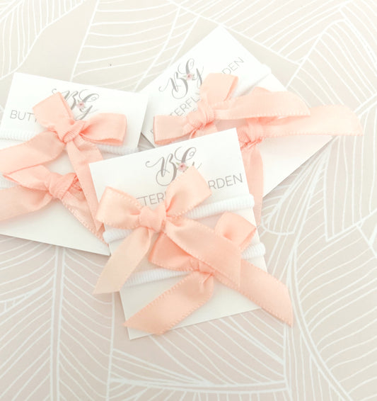 Petite hair tie set - Peach Bows