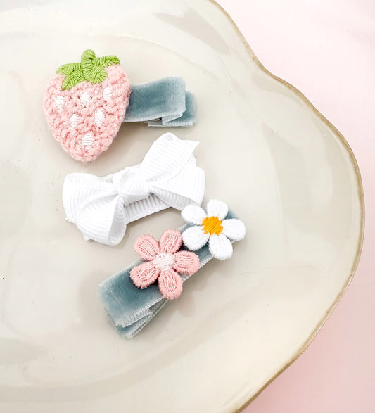 Strawberry Shortcake hair clip trio