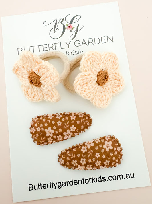 Caramel Hair Tie & Bow Clip set
