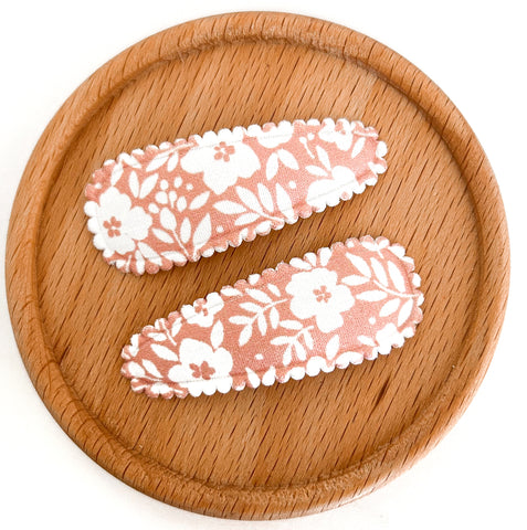 Peach Blossoms fabric snap clip duo