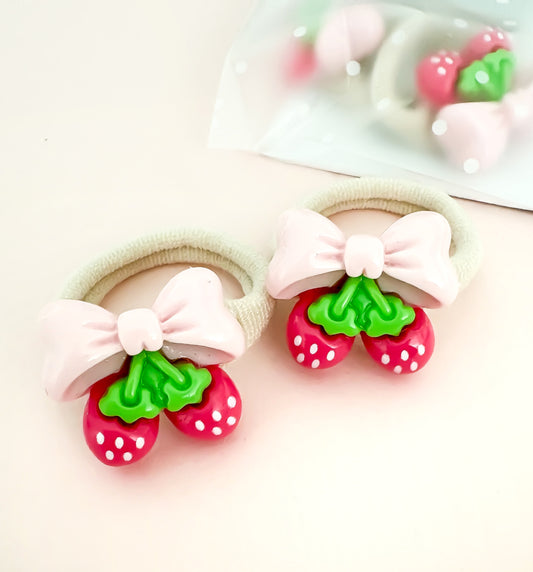 Petite Hair Ties - Pink Cherries