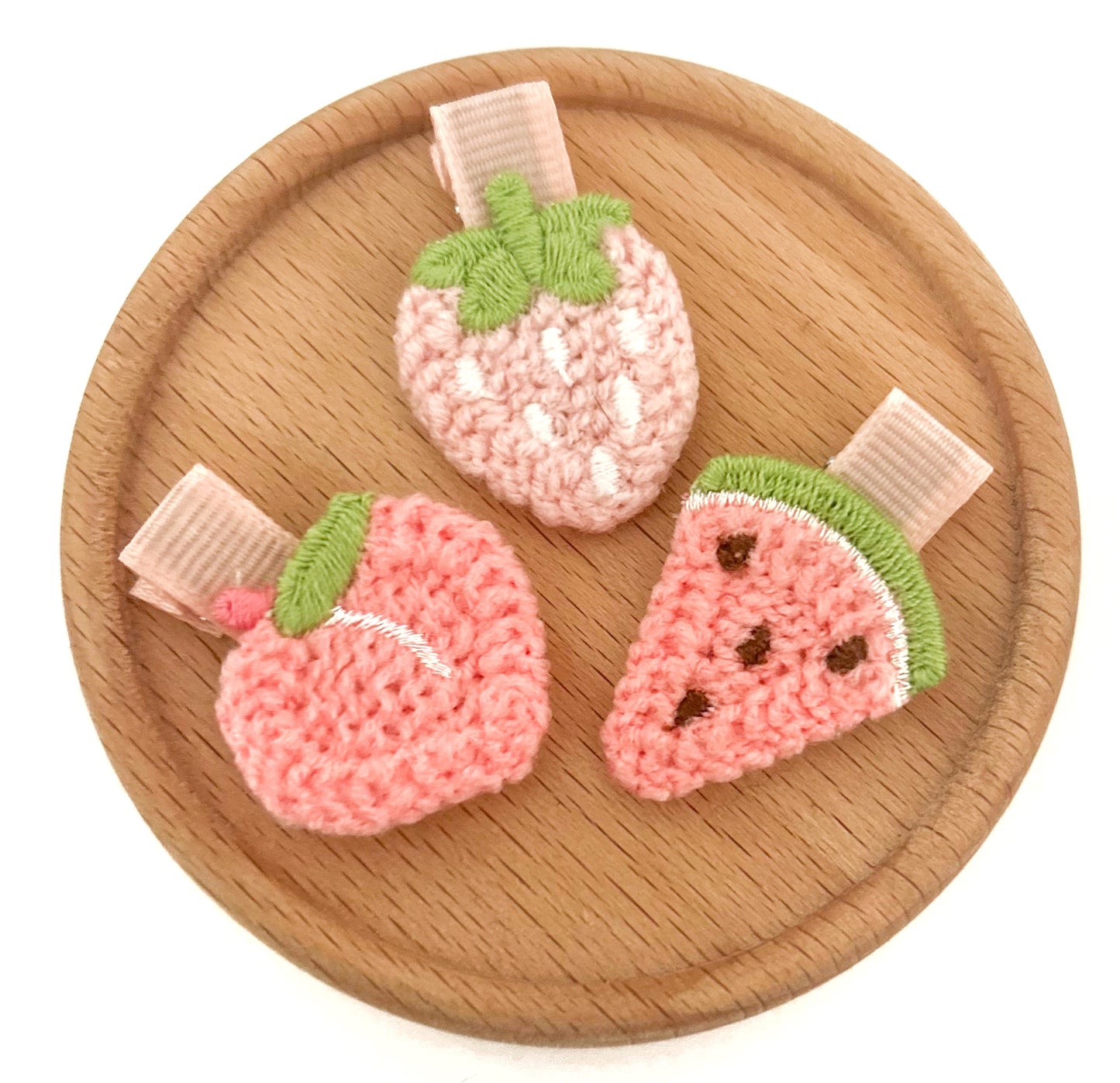 Rosy Orchard crochet mini fringe clips - Pair or single clip- Peach, Strawberry or Watermelon nonslip
