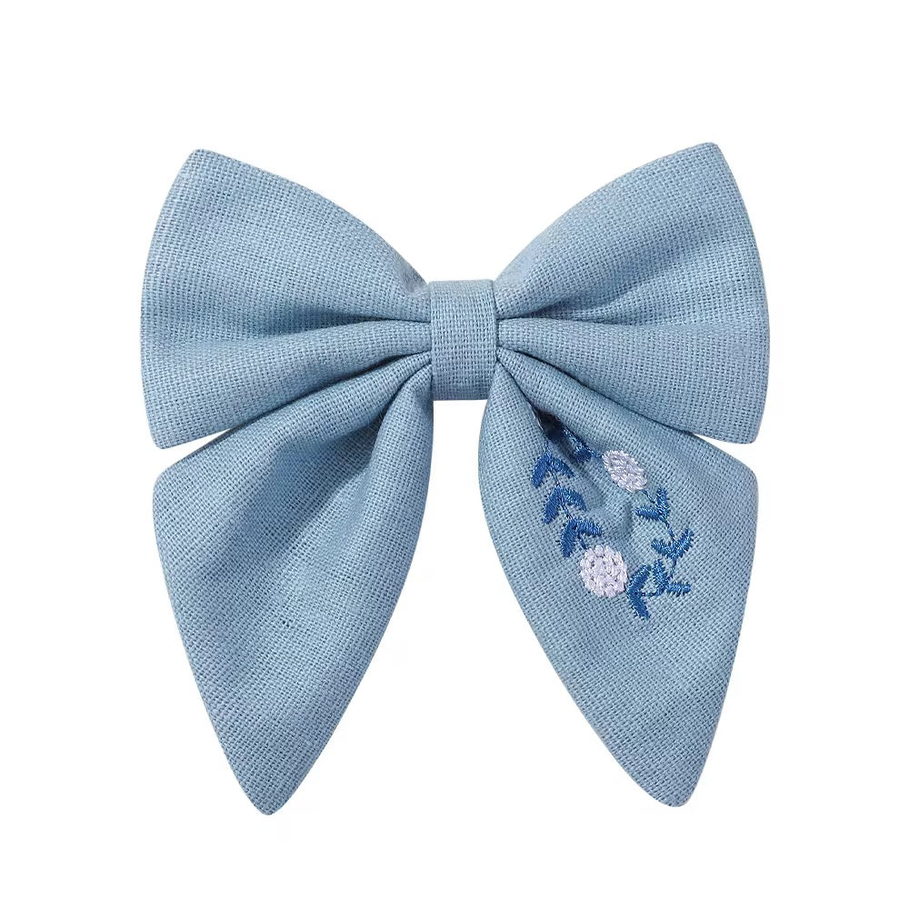 Elsie embroidered hair clip - French blue
