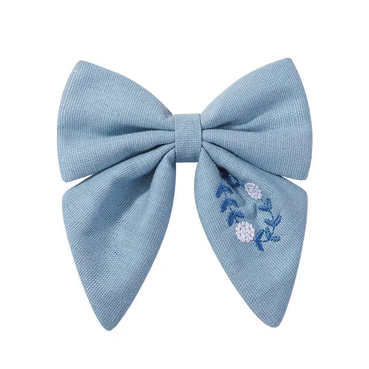 Elsie embroidered hair clip - French blue