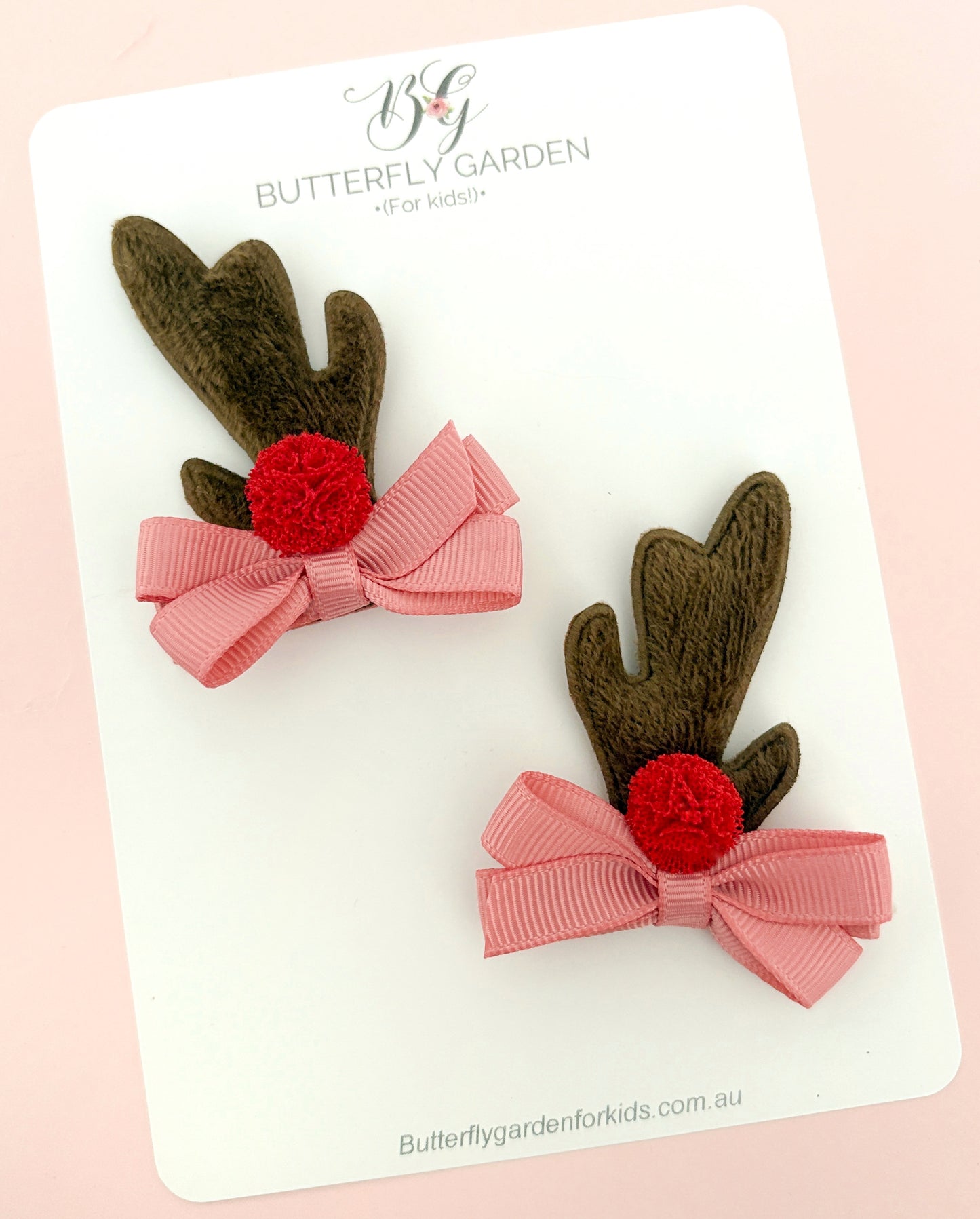 Rose Pink Reindeer Bow clips