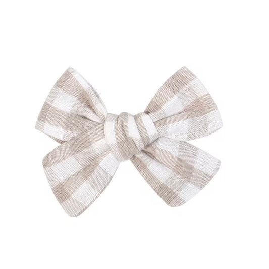Neutral Gingham bow hair clip