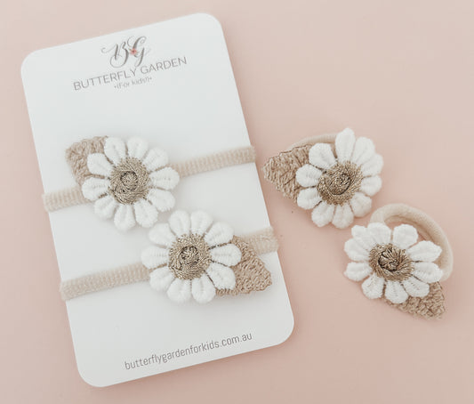 Petite hair tie set - Neutral Daisies