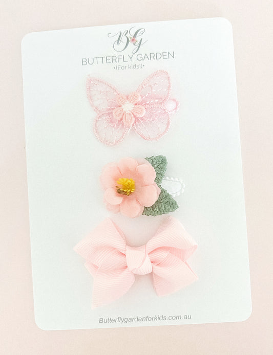 Luxe trio of baby hair clips - soft pinks
