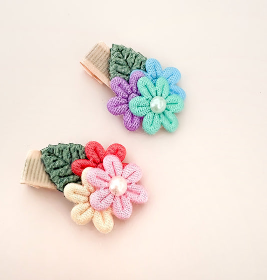 Triple Bloom fringe clip duo