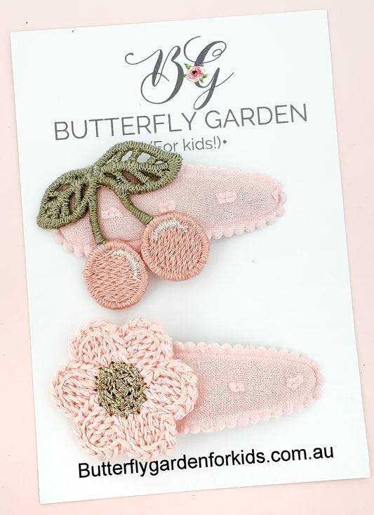 Cherry Blossoms Snap Fringe Clips- Pink or Ivory set