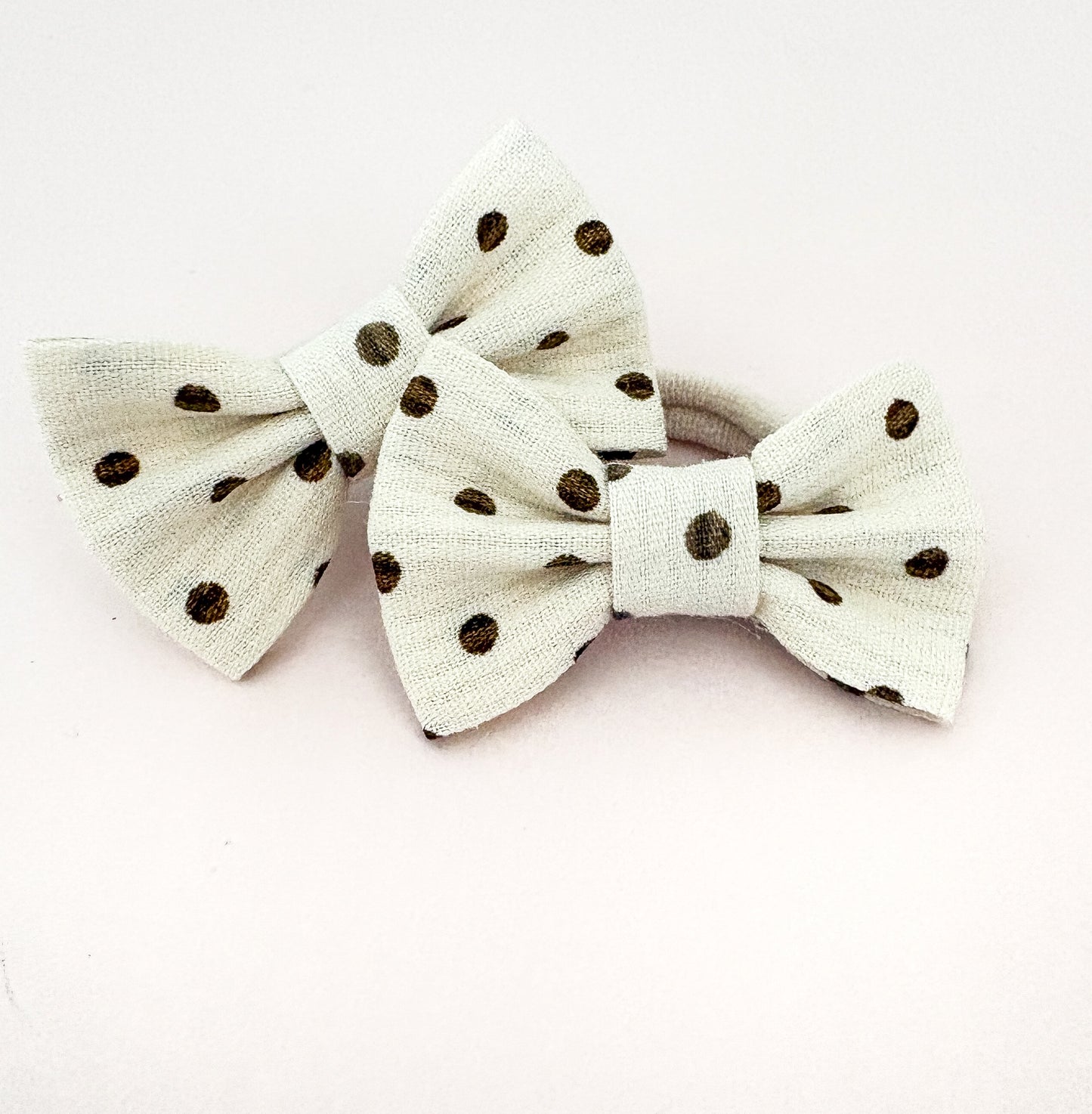 Linen Bow Mini Hair Ties - Chocolate Polkadots