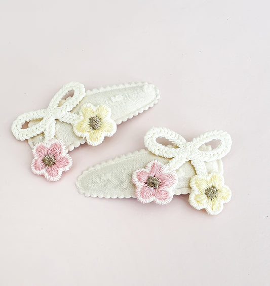 Spring Bows & Blossoms Fabric Snap Clip Pair