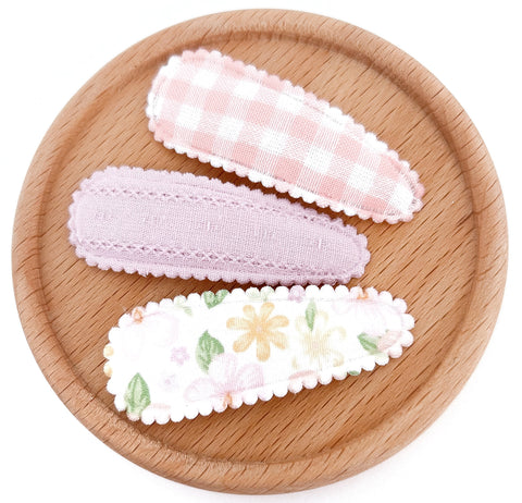 Lilac Garden fabric snap clip trio