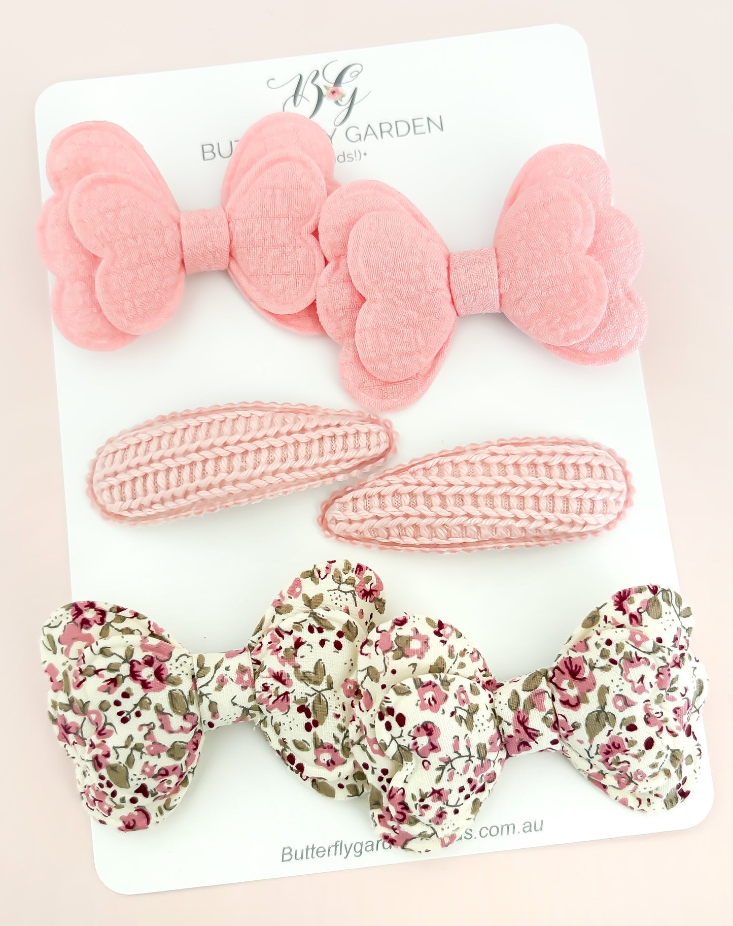 New! Scalloped Bows Twinset Pinks - Fringe Clips