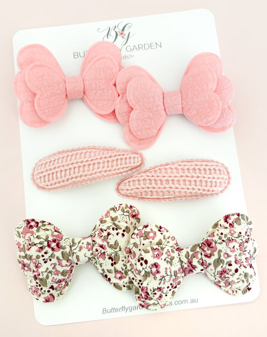 New! Scalloped Bows Twinset Pinks - Fringe Clips