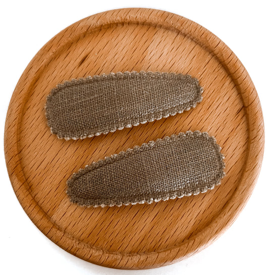 Chocolate Linen fabric snap clip duo