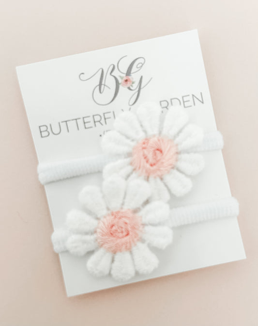 Petite hair tie set - Pink daisies pair