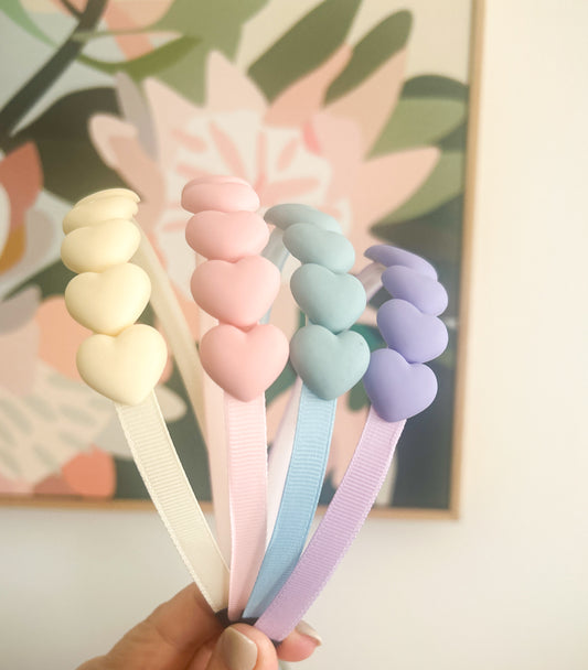 Pastel Hearts solid headbands - 4 colours