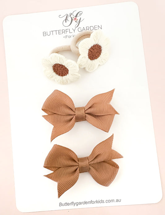 Maple Hair Tie & Bow Clip set