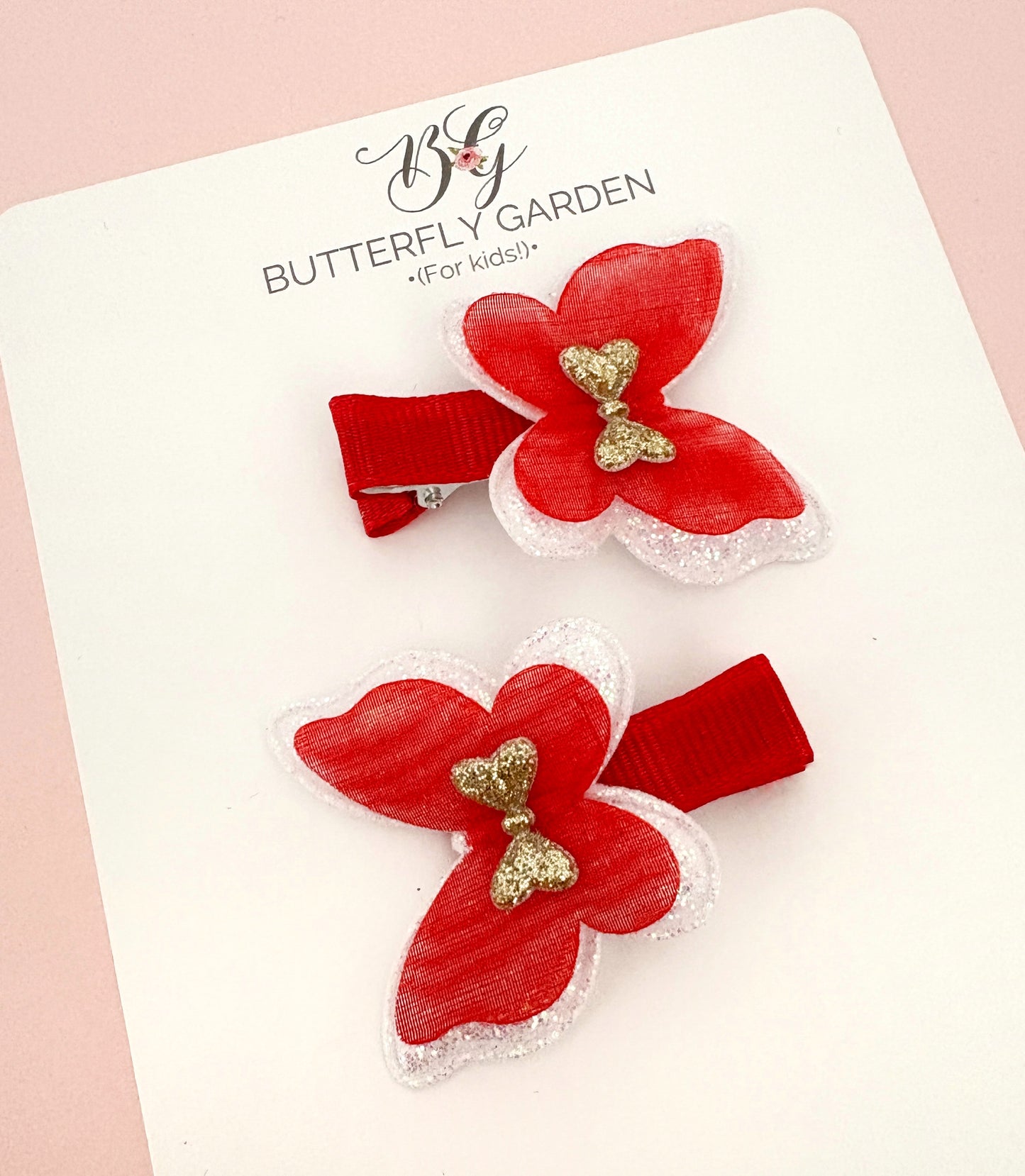 Cherry Butterflies fringe clip pair