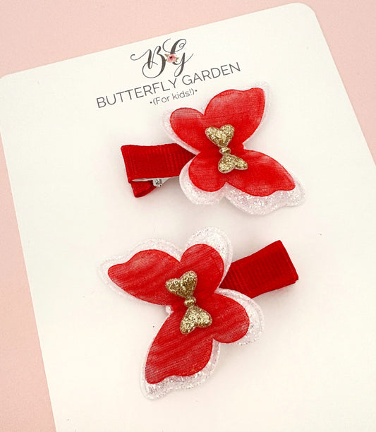 Cherry Butterflies fringe clip pair