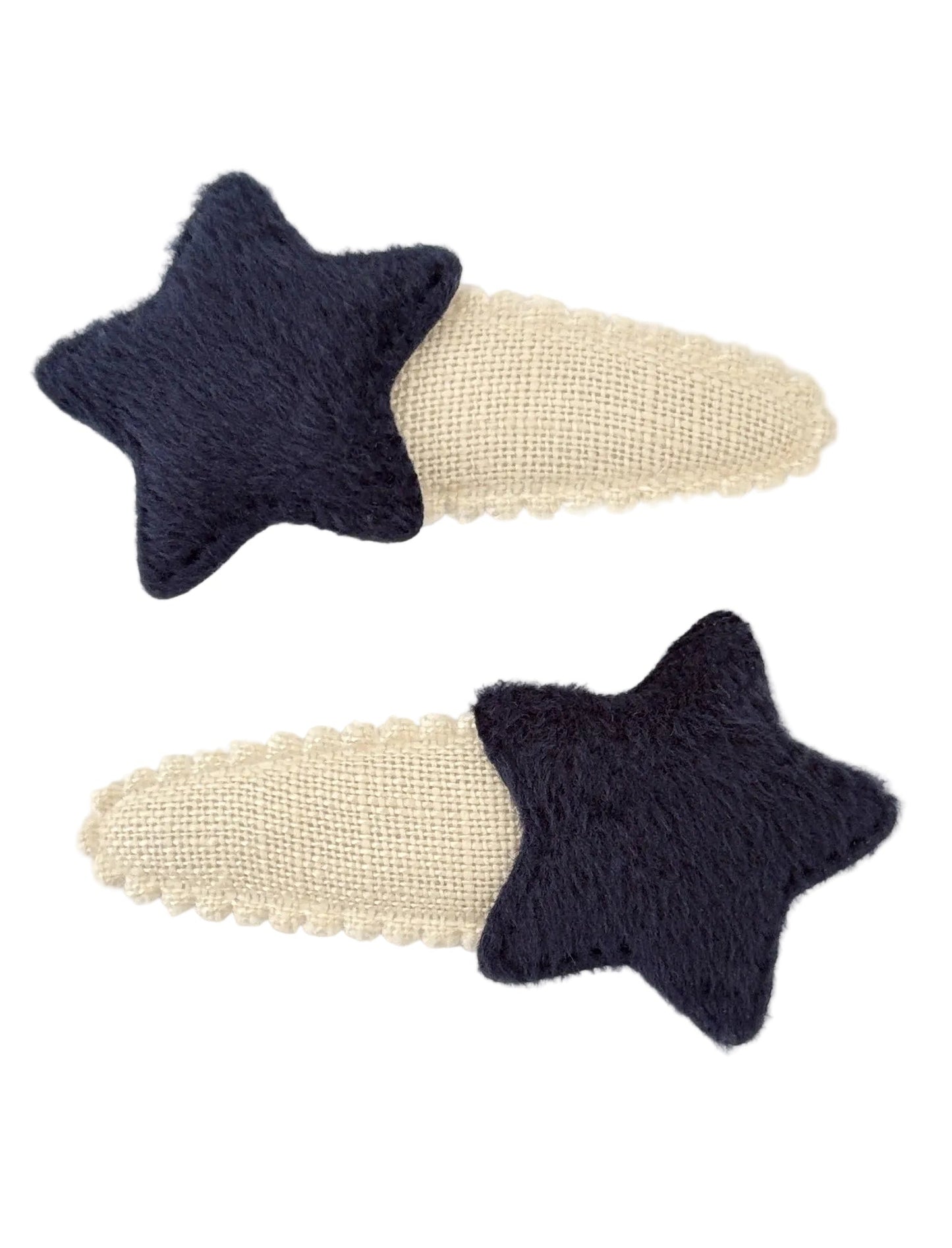 Navy Star Fabric Snap Fringe clip duo