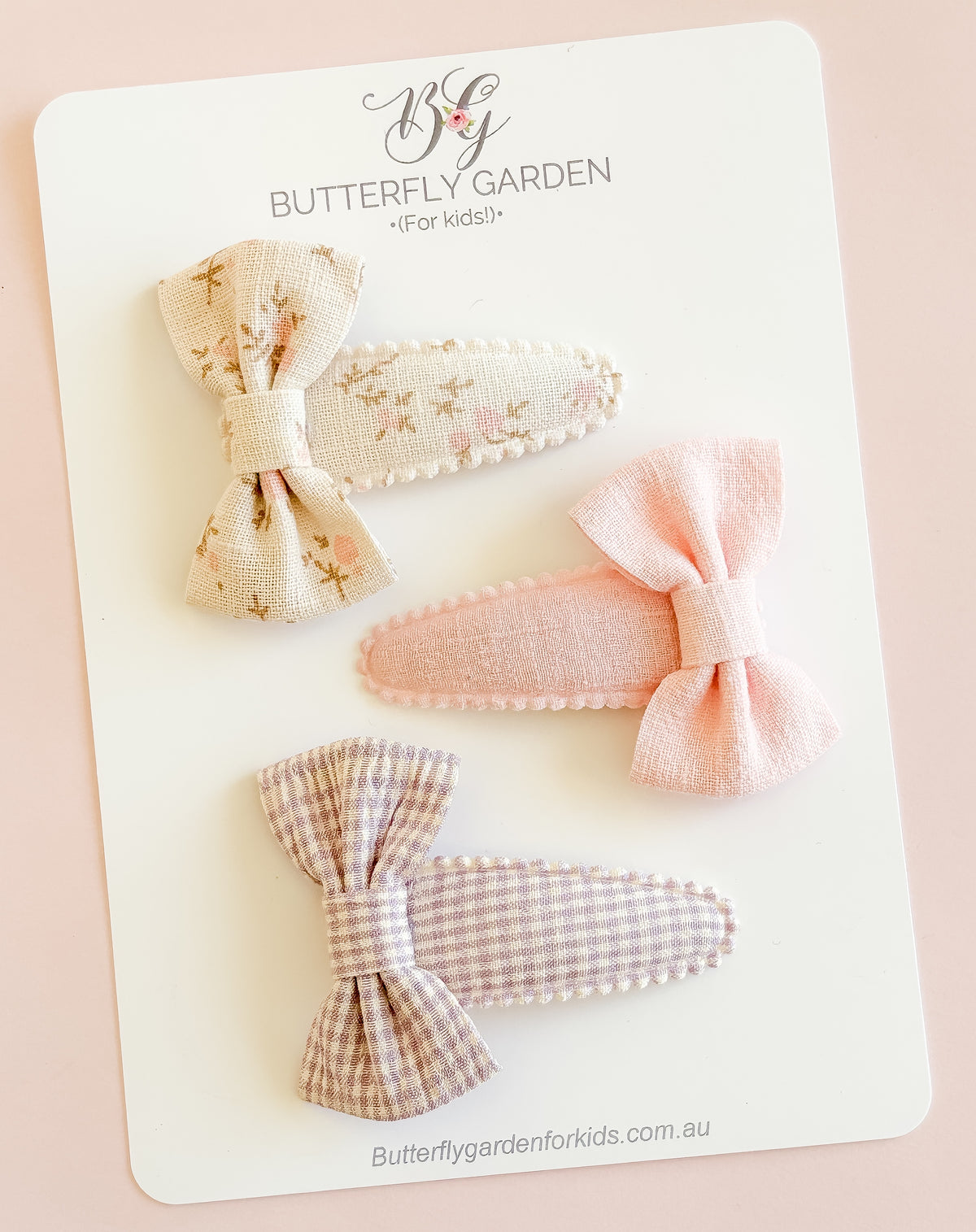 Claire Vintage bow trio- fabric snap clips