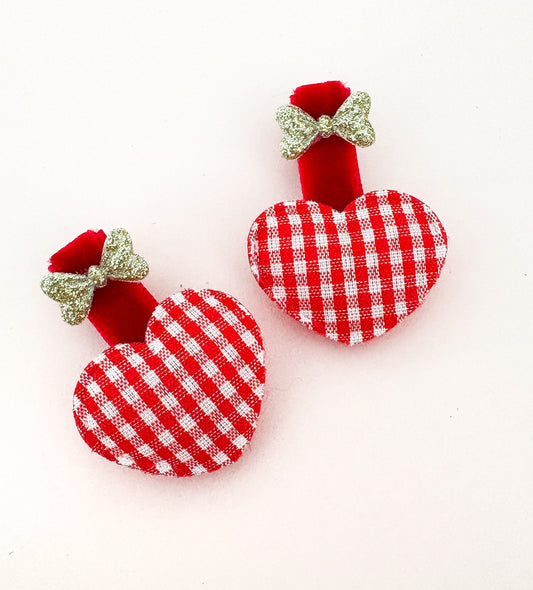 Petite Heart & Bow fringe clip pair