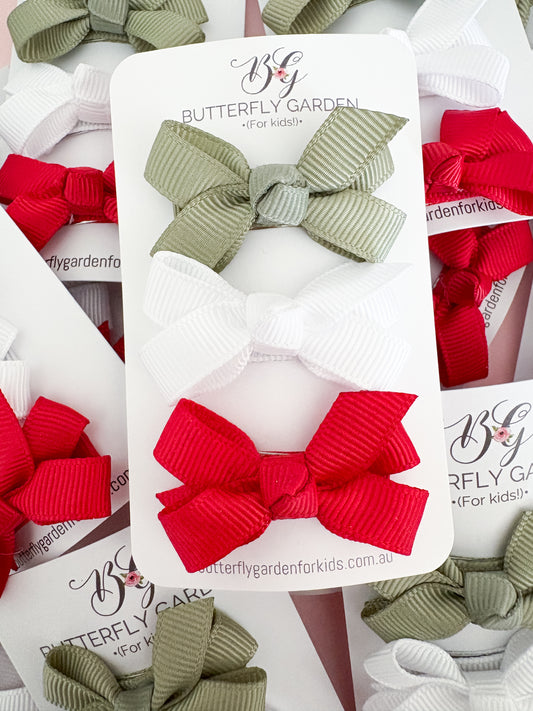 Christmas Bow Trio - baby nonslip clips