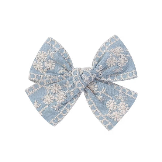 Pixie Bows embroidery hair clip - Ocean Blue