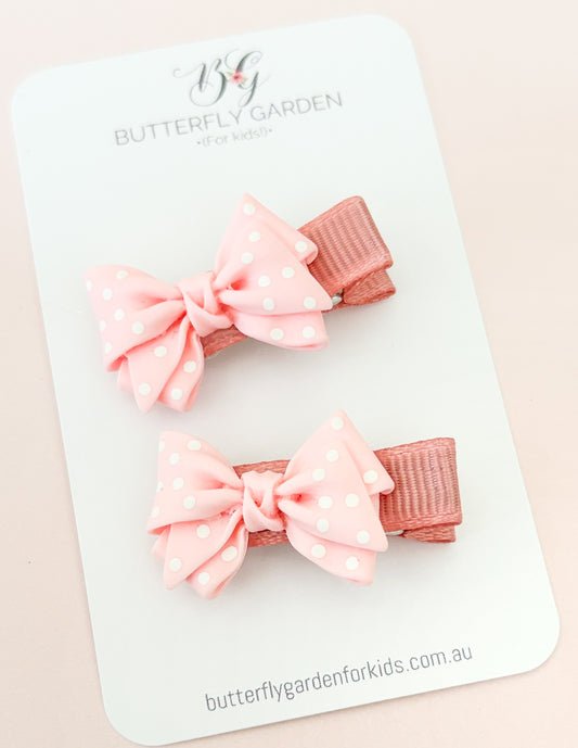 Dotty Bows Fringe Clip pair