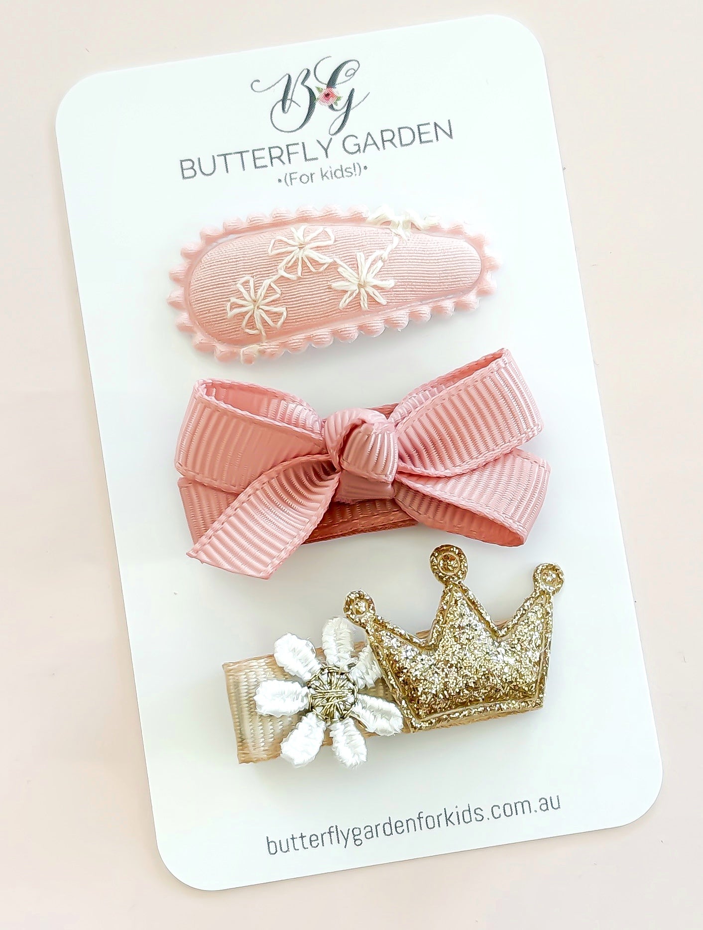 Pink Princess baby nonslip clip trio