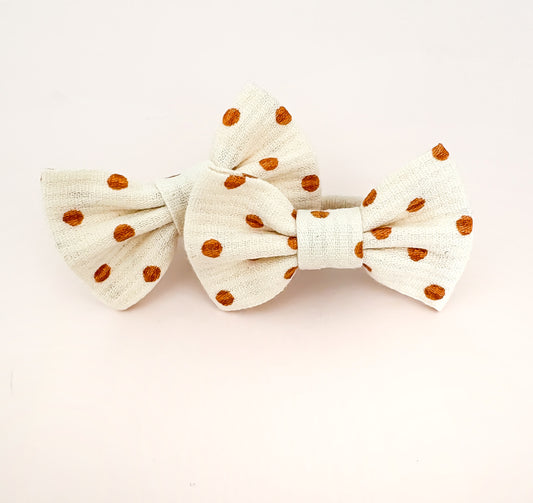 Linen Bow Mini Hair Ties - Maple Polkadots