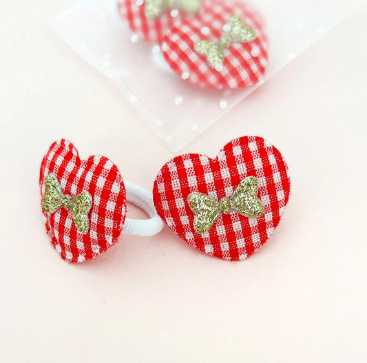 Petite Hair Ties - Heart & Bow pair